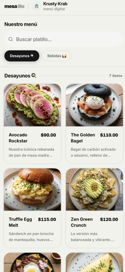 Mesa Lite digital menu